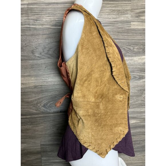 Vtg 100% leather front brown western style vest Adjustable Tie Waist festival - Picture 3 of 12